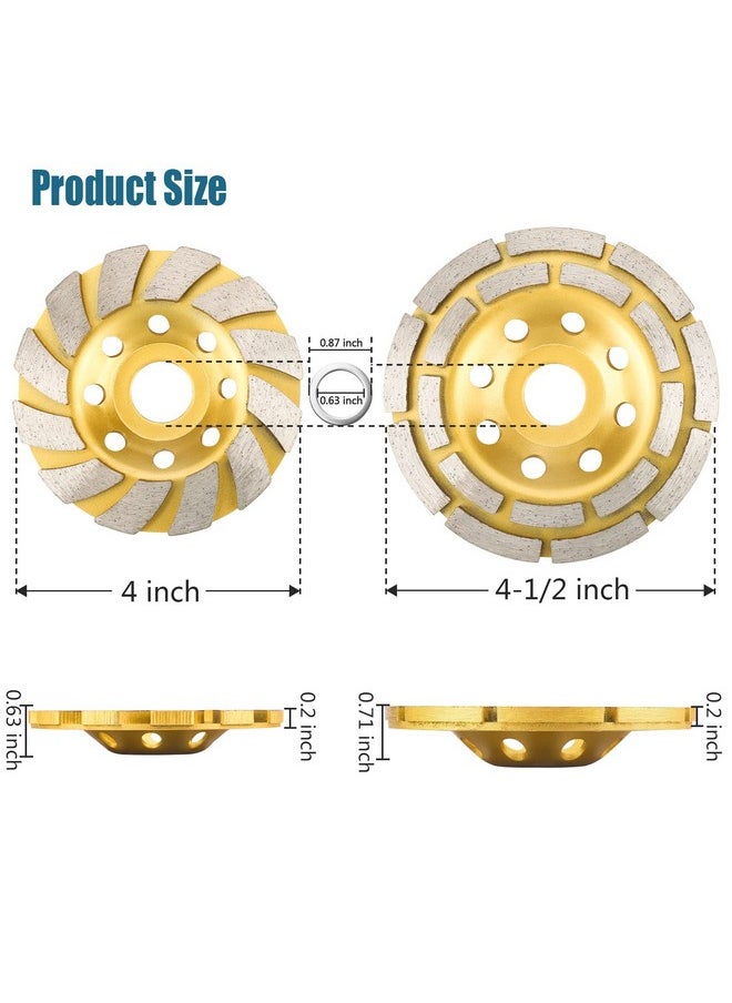 [Upgraded] 2 Pack Diamond Cup Grinding Wheel, Include 4-1/2 Inch Double Row Grinding Wheel, 4 Inch 12 Segs Heavy Duty Angle Grinder Wheels Sets for Angle Grinder Polishing (Gold) - pzsku/Z853F2019AFA02B3D1046Z/45/_/1740982876/ce2b52d3-68ca-4e63-8e65-f8ad78d60152