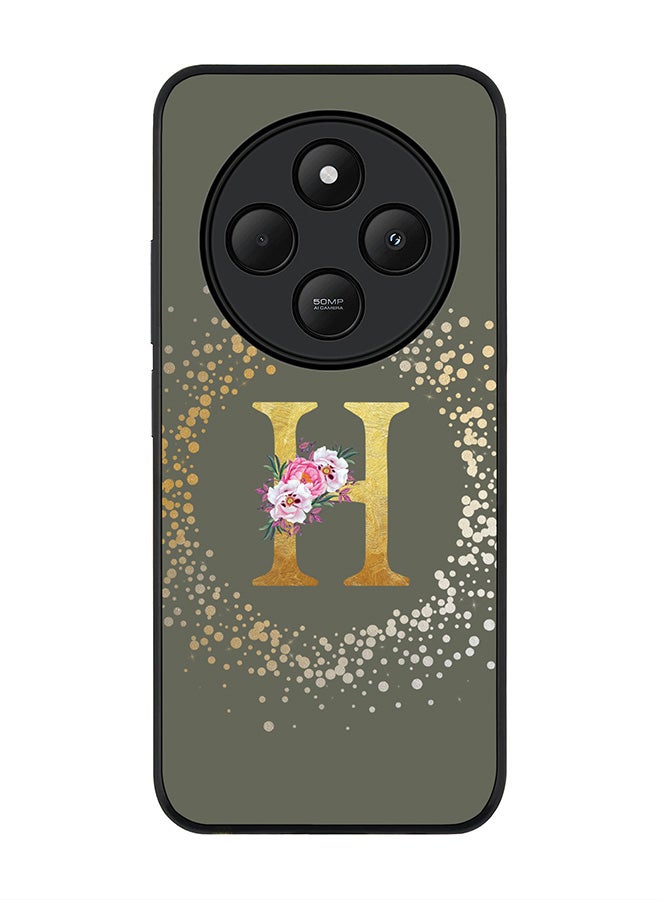 Stylizedd For Xiaomi Redmi 14C / 14R Case,Slim fit Camera Protection, Shockproof Thin Phone cover - Custom Monogram Floral - H (Olive Green ) - Image 1