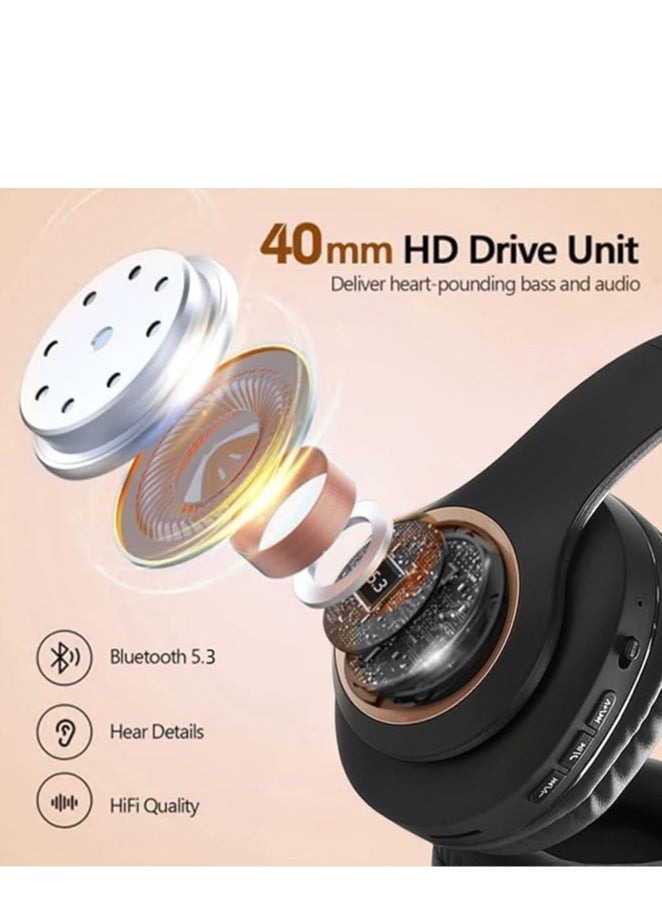 Bluetooth Headset with Mic, Wireless Bluetooth Headset, Foldable Wireless and Wired Stereo Headphones, Soft Earmuffs and Lightweight for Long-Term Wearing (Black) - Image 3