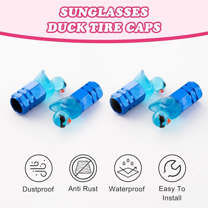 Rislobx 4Pcs Duck Tire Valve Caps, Funny Sunglasses Duck Valve Stem Caps Covers for Wheels, Decorative Cute Tire Valve Caps for Car Accessories (Hexagon Duck Blue) - Image 4