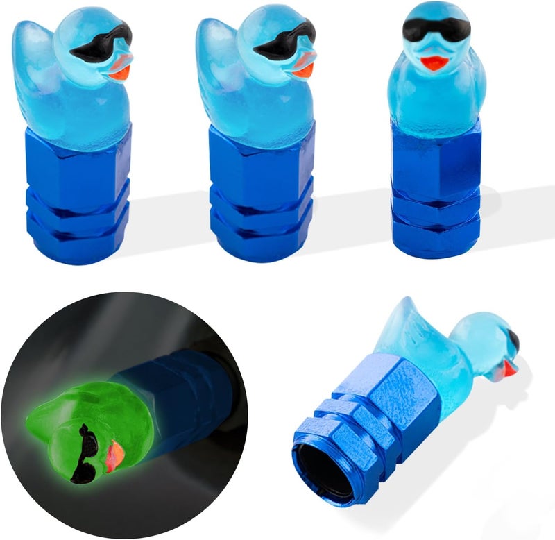 Rislobx 4Pcs Duck Tire Valve Caps, Funny Sunglasses Duck Valve Stem Caps Covers for Wheels, Decorative Cute Tire Valve Caps for Car Accessories (Hexagon Duck Blue) - Image 1
