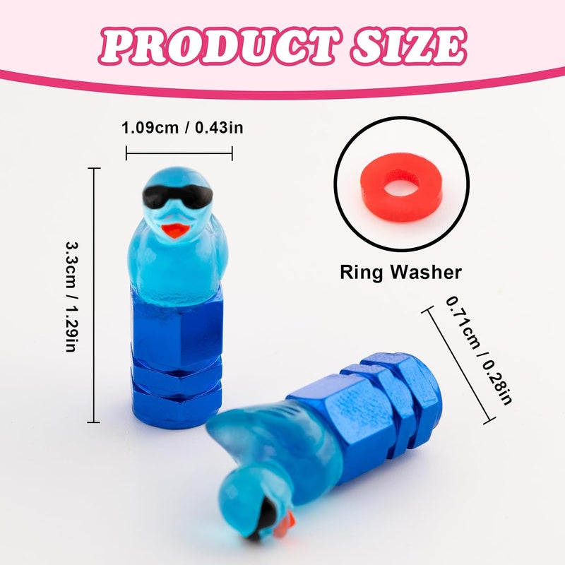 Rislobx 4Pcs Duck Tire Valve Caps, Funny Sunglasses Duck Valve Stem Caps Covers for Wheels, Decorative Cute Tire Valve Caps for Car Accessories (Hexagon Duck Blue) - Image 5