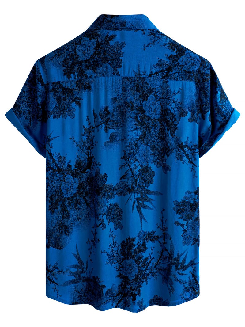 JOTOOK Mens Hawaiian Shirt Short Sleeve Button Down Tropical Shirts Casual Floral Summer Beach Shirt Large Blue - Image 2