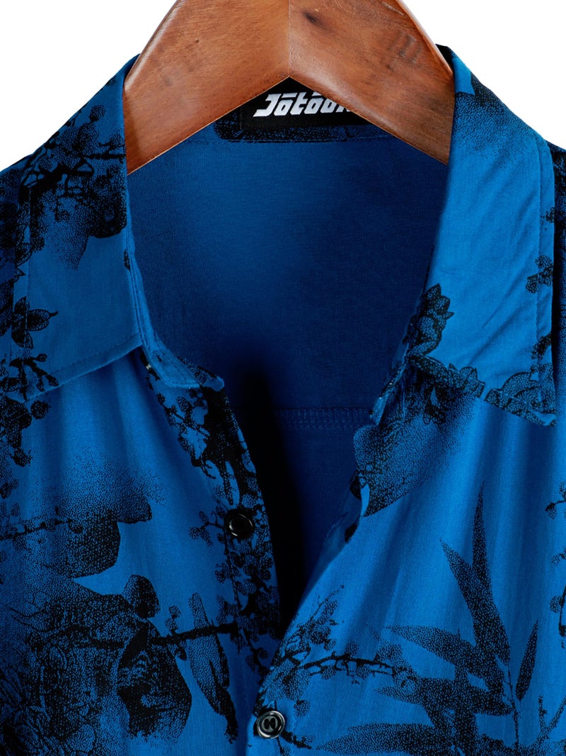 JOTOOK Mens Hawaiian Shirt Short Sleeve Button Down Tropical Shirts Casual Floral Summer Beach Shirt Large Blue - Image 3