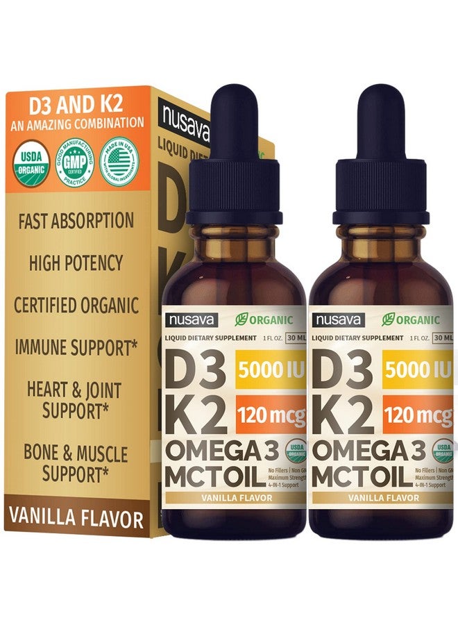 nusava (2 Pack) Organic Vitamin D3 K2 Drops W Mct Oil Omega 3 5000 Iu Maximum Strength Vitamin D Liquid 5000 Iu No Fillers Non Gmo Liquid D3 For Faster Absorption Immune Support (Vanilla 2 Fl Oz) - Image 1