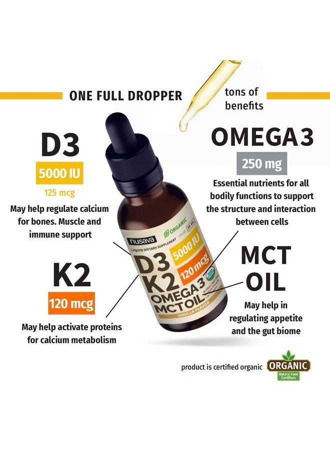 nusava (2 Pack) Organic Vitamin D3 K2 Drops W Mct Oil Omega 3 5000 Iu Maximum Strength Vitamin D Liquid 5000 Iu No Fillers Non Gmo Liquid D3 For Faster Absorption Immune Support (Vanilla 2 Fl Oz) - Image 5