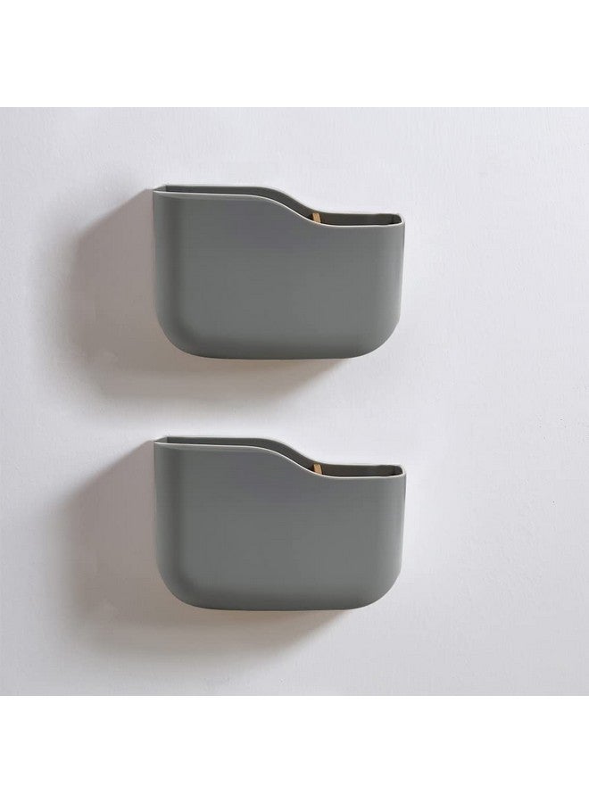 SUNFICON 2 Pack Adhesive Remote Control Holder Gray Wall Mount Media Player Controller Holder Universal Tv Remote Organizer Caddy Box Tray Hollow Bottom Easy Phone Charging Home Office Desk Nightstand - Image 3