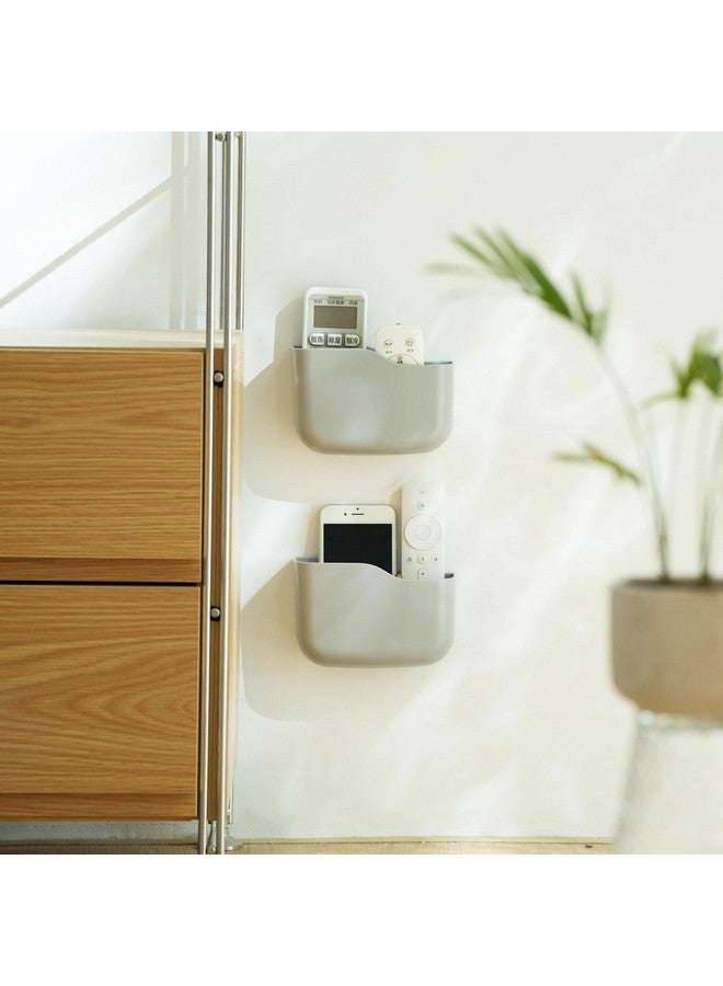 SUNFICON 2 Pack Adhesive Remote Control Holder Gray Wall Mount Media Player Controller Holder Universal Tv Remote Organizer Caddy Box Tray Hollow Bottom Easy Phone Charging Home Office Desk Nightstand - Image 2