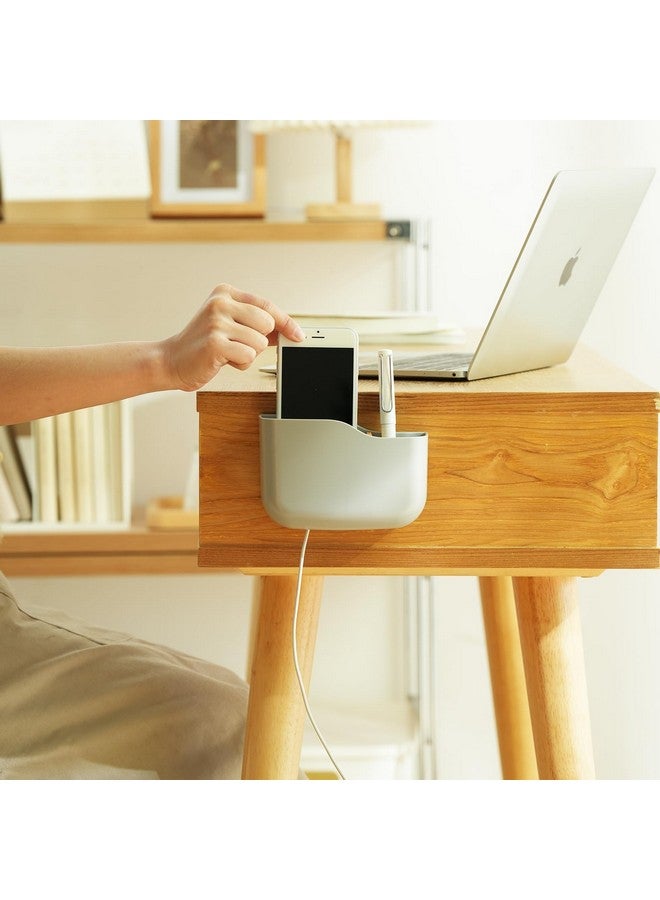 SUNFICON 2 Pack Adhesive Remote Control Holder Gray Wall Mount Media Player Controller Holder Universal Tv Remote Organizer Caddy Box Tray Hollow Bottom Easy Phone Charging Home Office Desk Nightstand - Image 4