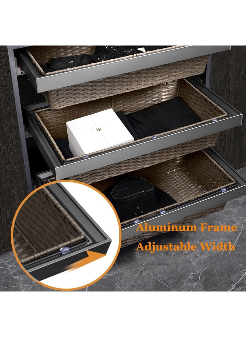 DBR Wardrobe Clothes Storage Basket Pull Out Rattan Basket Gray Color Operates on Quadro Slide Size 900mm