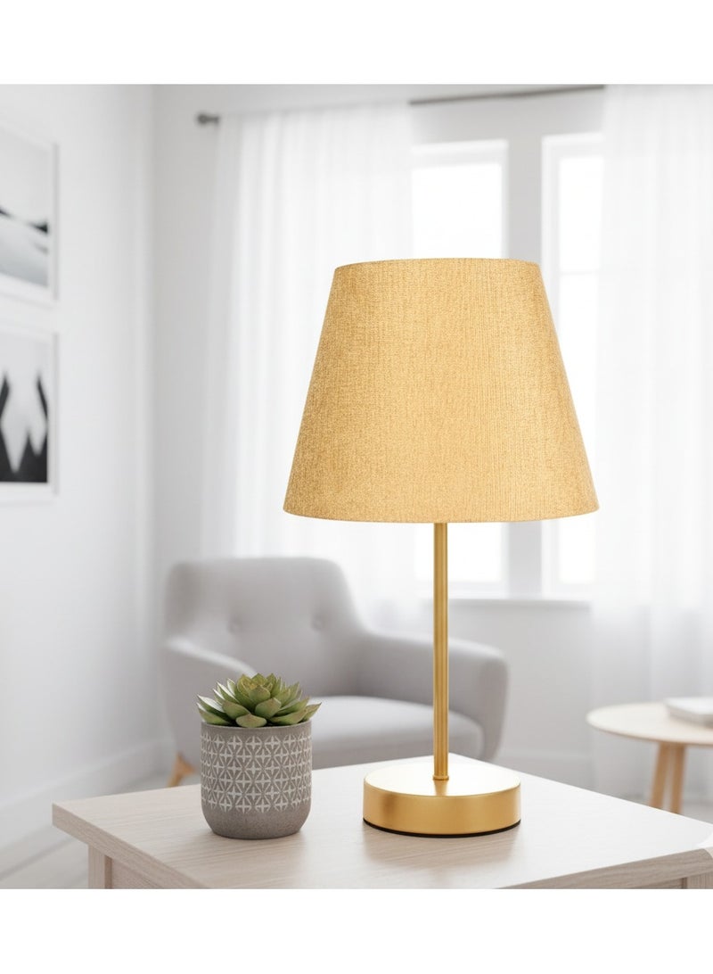 الروضة للإضاءة اباجورة شكل مميز وانيق بشابوة قماش فريد معدن - اباجورة مودرن لغرف النوم والمعيشة | اللون: دهبى × دهبى | المقاس: 45x25x25 سم - Image 2