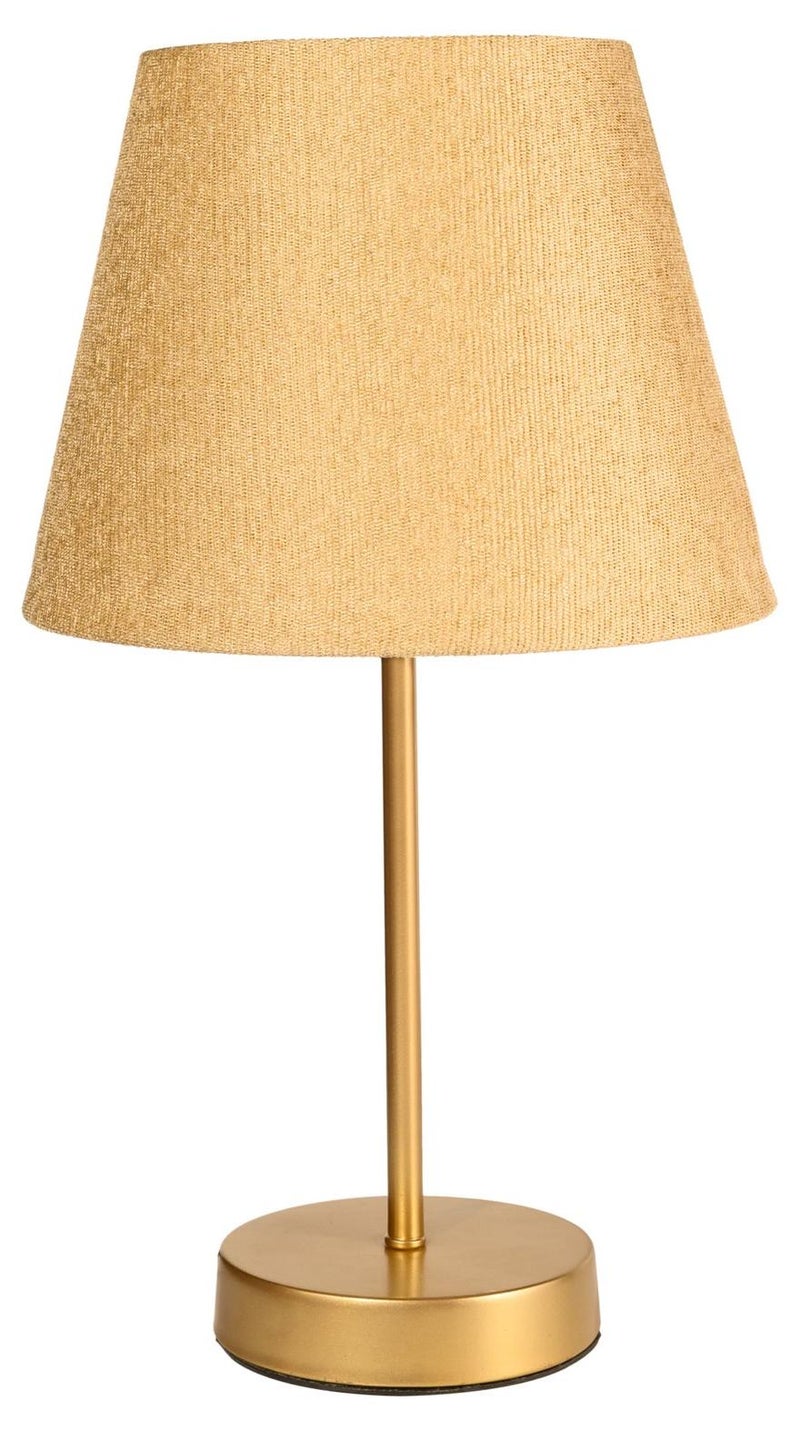 الروضة للإضاءة اباجورة شكل مميز وانيق بشابوة قماش فريد معدن - اباجورة مودرن لغرف النوم والمعيشة | اللون: دهبى × دهبى | المقاس: 45x25x25 سم - Image 1