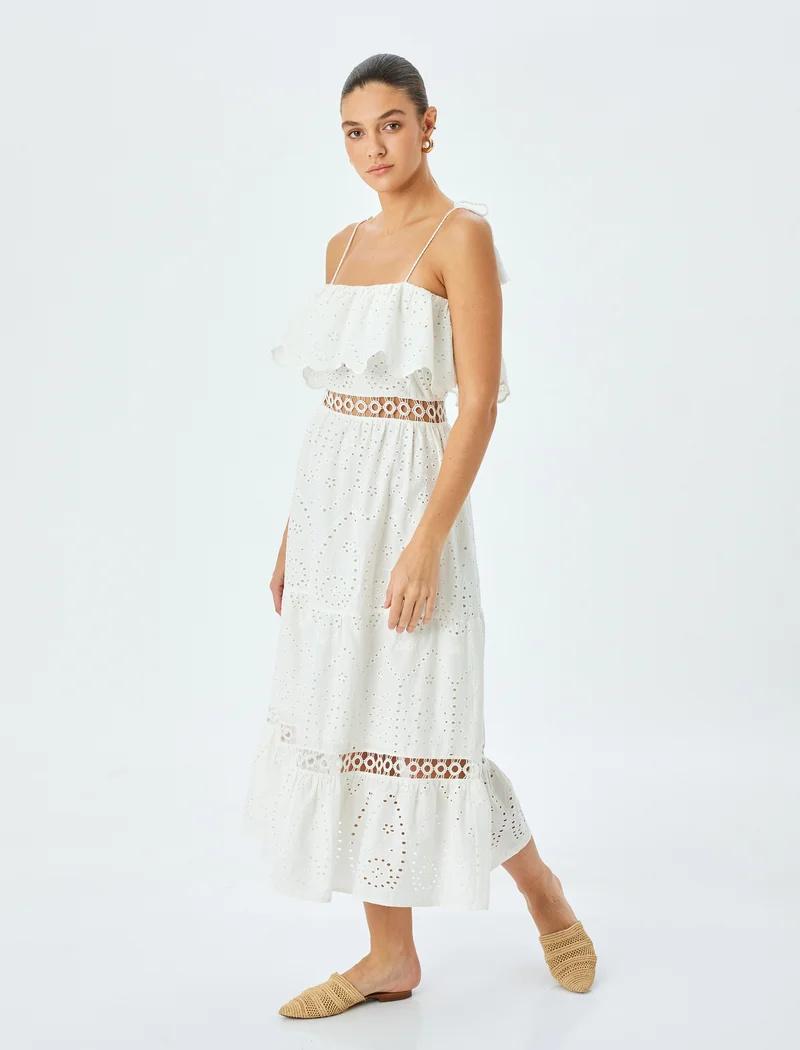 كوتون Strappy Broderie Dress