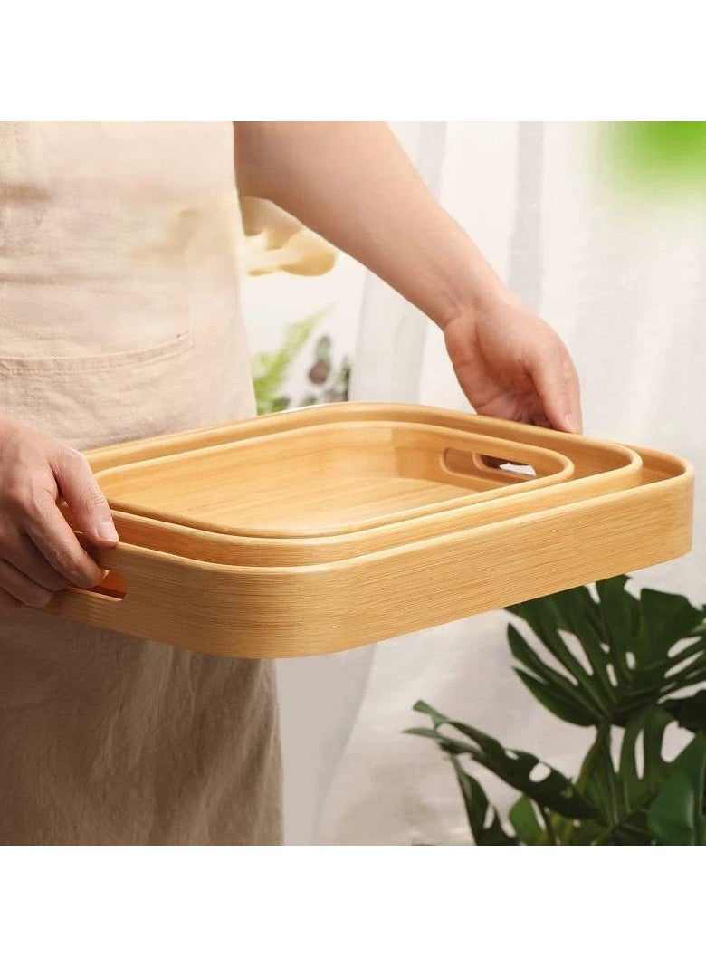 Generic 3-Piece Oval Bamboo Wood Tray Set  - Image 1