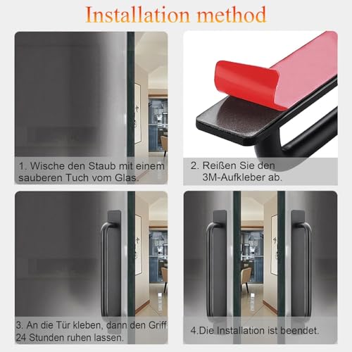 DHVSAM Adhesive Cabinet Handles, Self-Stick Instant Cabinet Handles Alloy No Drilling Push Pull Handles Helper for Kitchen Cabinet Drawer Window Sliding Closet (Black, 4 Pcs) - Image 4