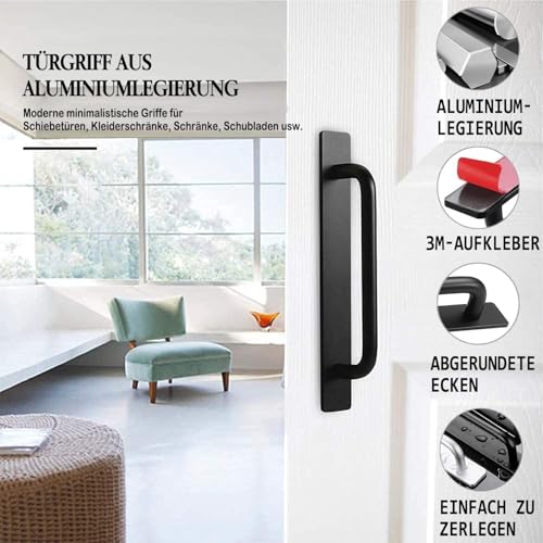 DHVSAM Adhesive Cabinet Handles, Self-Stick Instant Cabinet Handles Alloy No Drilling Push Pull Handles Helper for Kitchen Cabinet Drawer Window Sliding Closet (Black, 4 Pcs) - Image 3