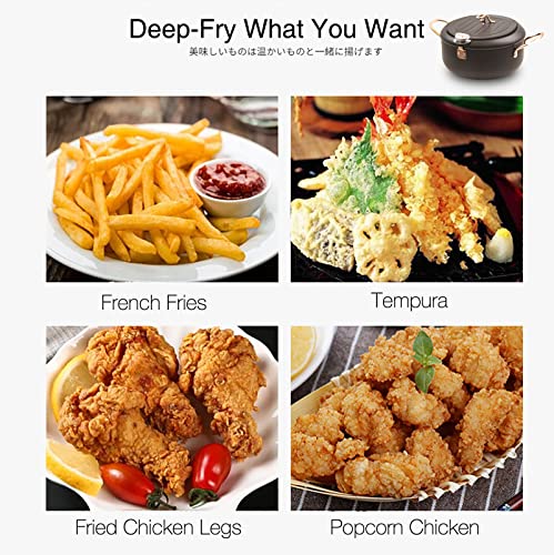 Cyrder Deep Fryer Pot, 4.3L/11 Inch Japanese Tempura Frying Pot with Fahrenheit Thermometer, Nonstick Carbon Steel Oil Fryer, for Tempura/Frech/Fish/Chicken Fries, Easy Clean, Black - Image 2