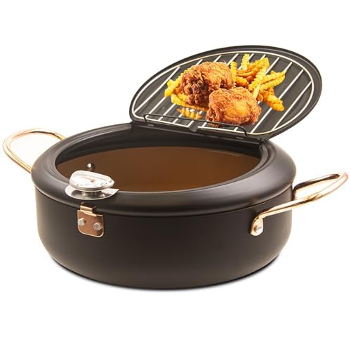 Cyrder Deep Fryer Pot, 4.3L/11 Inch Japanese Tempura Frying Pot with Fahrenheit Thermometer, Nonstick Carbon Steel Oil Fryer, for Tempura/Frech/Fish/Chicken Fries, Easy Clean, Black - Image 1