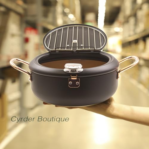 Cyrder Deep Fryer Pot, 4.3L/11 Inch Japanese Tempura Frying Pot with Fahrenheit Thermometer, Nonstick Carbon Steel Oil Fryer, for Tempura/Frech/Fish/Chicken Fries, Easy Clean, Black - Image 5