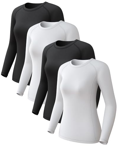 CL convallaria 4 Pack Women's Long Sleeve Compression Shirts, Cool Dry Workout Athletic Tops Sun Protection Cooling Shirts for Yoga Running Hiking Gym Black/White Small - Image 1