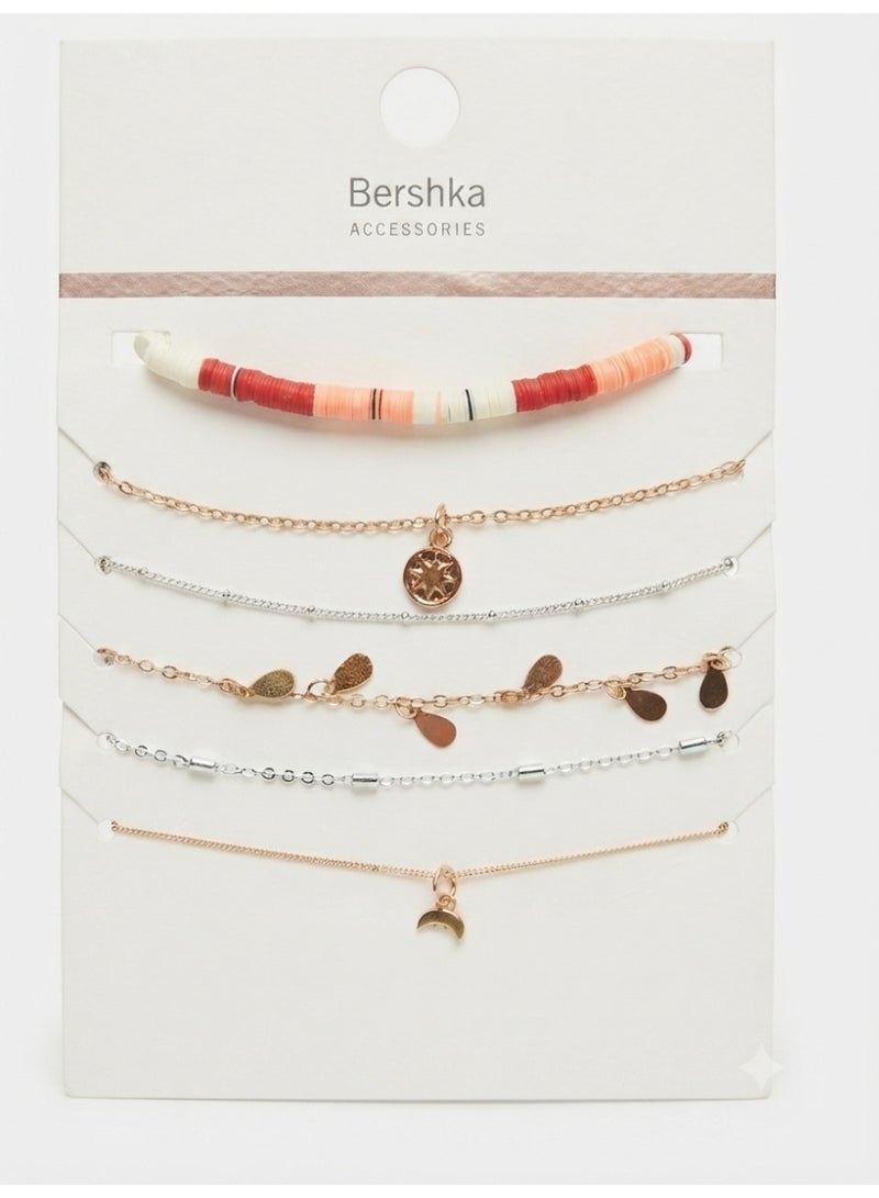 Bershka Women's Multi-Layer Necklace - 6-Piece Set with Assorted Designs - Image 1