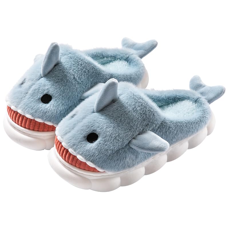 Yoroka Cartoon Fuzzy Slippers Animal Shape Plush Slippers Thick Sole Soft Winter Indoor Slippers for Women Shark-LBL-9 - Image 1