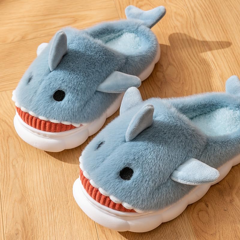 Yoroka Cartoon Fuzzy Slippers Animal Shape Plush Slippers Thick Sole Soft Winter Indoor Slippers for Women Shark-LBL-9 - Image 2