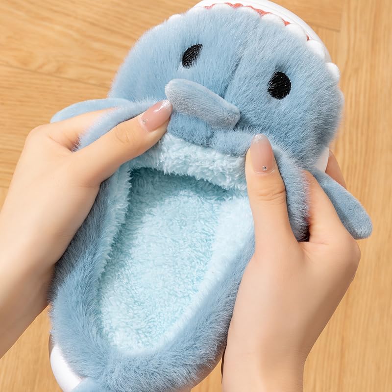 Yoroka Cartoon Fuzzy Slippers Animal Shape Plush Slippers Thick Sole Soft Winter Indoor Slippers for Women Shark-LBL-9 - Image 5