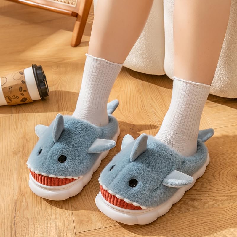 Yoroka Cartoon Fuzzy Slippers Animal Shape Plush Slippers Thick Sole Soft Winter Indoor Slippers for Women Shark-LBL-9 - Image 4