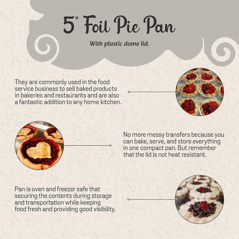 KitchenDance.com Safca KitchenDance Disposable Aluminum Foil Tart Pan with Lid - 5" Aluminum Foil Individual Pie Pans, Mini Pie Pans, Pot Pie Tins, Baking Pan Perfect for Pies, Cobblers - 501P, (50) - Image 5