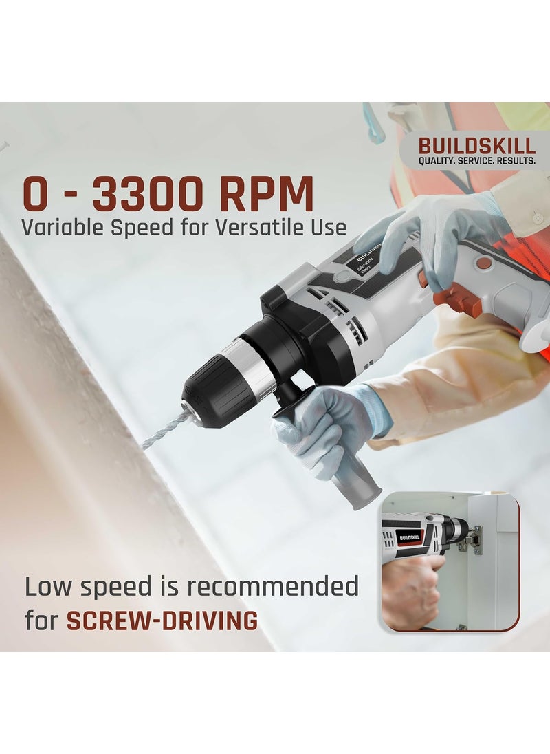 BUILDSKILL BUILDSKILL 800W impact drilling machine for home use 13mm keyless chuck copper motor 3300 RPM variable speed forward reverse drill machine for wall drilling screwdriving impact drilling  - Image 4