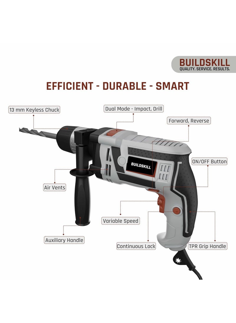 BUILDSKILL BUILDSKILL 800W impact drilling machine for home use 13mm keyless chuck copper motor 3300 RPM variable speed forward reverse drill machine for wall drilling screwdriving impact drilling  - Image 2