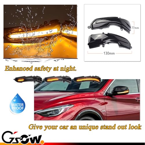 GSOWO 2 PCS Dynamic LED Side Mirror Sequential Turn Signal Light Indicator for Infiniti Q30 Q50 Q60 Q70 QX50 QX60 QX70, LED Sequential Side Mirror Turn Signal Lamp Assembly - Image 3