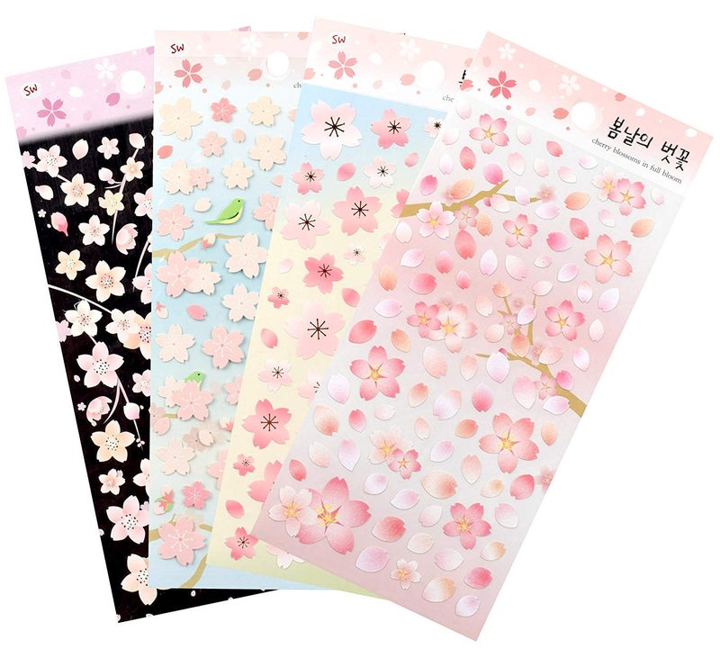 Stickerworld Cherry Blossoms in Full BloomSakura Sticker Sheets 4 Pack for Diary Decoration Scrapbooking and Craft
