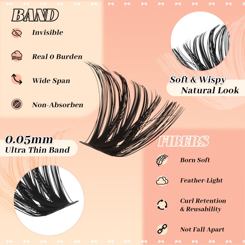GEMERRY 565Pcs Lash Clusters D Curl Volume Eyelashes Clusters Extensions with Thin Band for DIY at home (30D+40D+50D+60D+80D+100D, 8-16mm) - Image 5