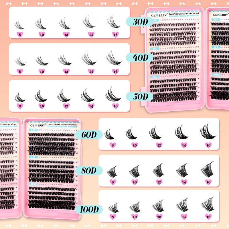 GEMERRY 565Pcs Lash Clusters D Curl Volume Eyelashes Clusters Extensions with Thin Band for DIY at home (30D+40D+50D+60D+80D+100D, 8-16mm) - Image 4