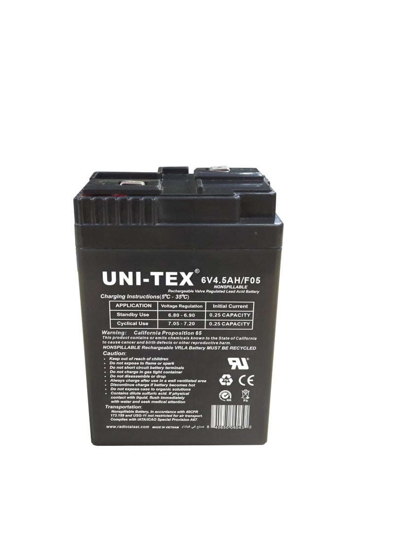 UniTex Battery Rechargeable  6V/4.5AH F05 