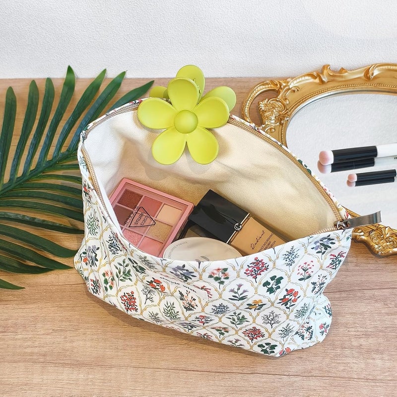 STARDW Flower Cosmetic Bags Makeup Bags for Women and Girls,Travel Makeup Bag Large Capacity Canvas Makeup Bag,Makeup Organizer Bag Zipper Pouch - Image 3