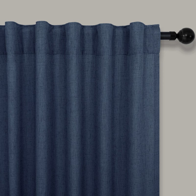 Pitalk Navy Curtains 54 Inch Length for Boys Nursery Room 2 Panels Back Tab Loop Pocket Indigo Blue Linen Farmhouse Nautical Short Light Filtering Curtains for Bedroom Bathroom Boho Decor 52x54 Long - Image 2