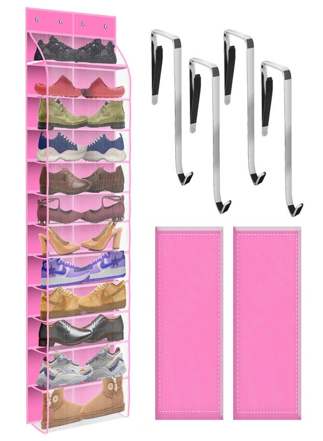 PAULONE 12 Pocket Over the Door Shoe Organizer,Reusable Breathable Large Mesh Bag Men's & Women's Sneaker Organizer,Shoe Organizer for Kids,Hanging Shoe Storage Hanging Bag (Pink) - Image 1