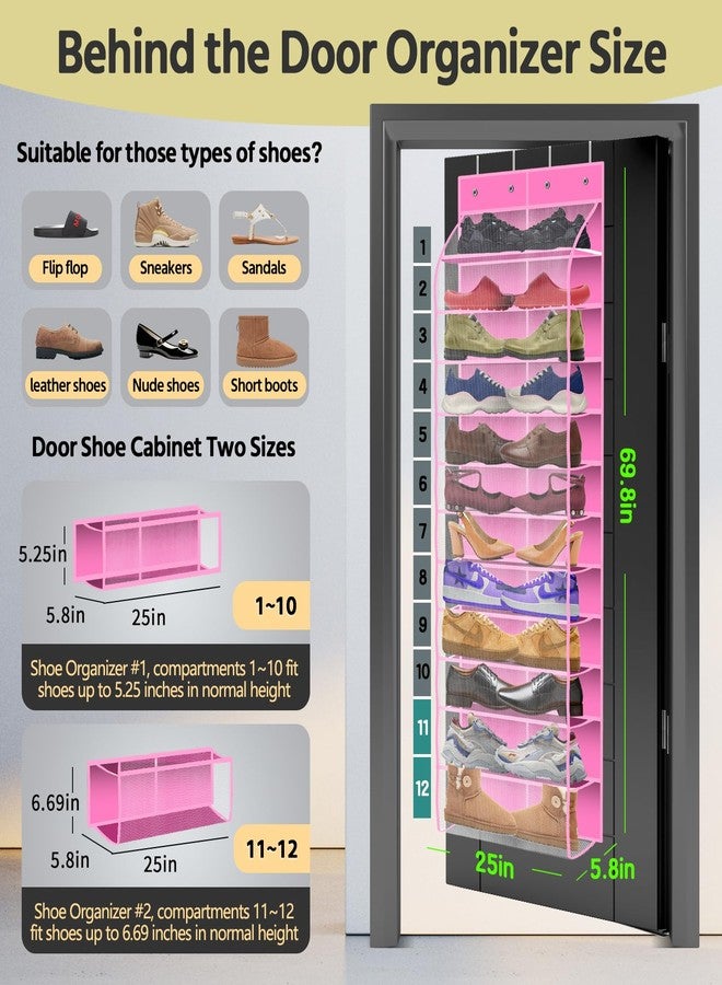 PAULONE 12 Pocket Over the Door Shoe Organizer,Reusable Breathable Large Mesh Bag Men's & Women's Sneaker Organizer,Shoe Organizer for Kids,Hanging Shoe Storage Hanging Bag (Pink) - Image 3