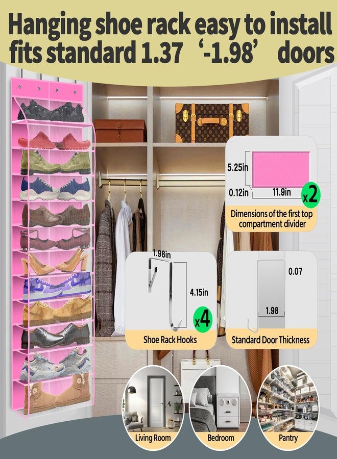 PAULONE 12 Pocket Over the Door Shoe Organizer,Reusable Breathable Large Mesh Bag Men's & Women's Sneaker Organizer,Shoe Organizer for Kids,Hanging Shoe Storage Hanging Bag (Pink) - Image 5