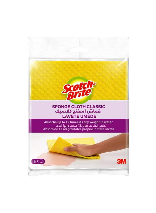 Scotch Brite 5-Piece Super Absorbent Multi Purpose Classic Sponge Cloth Set Yellow 18 x 19cm