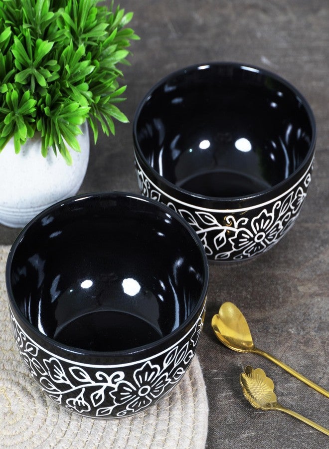 CRAF10 Black Desire Hand Painted Designer Bowl Set of 2, 400 ML, Multipurpose Ceramic Bowl, Microwave Safe - Image 3