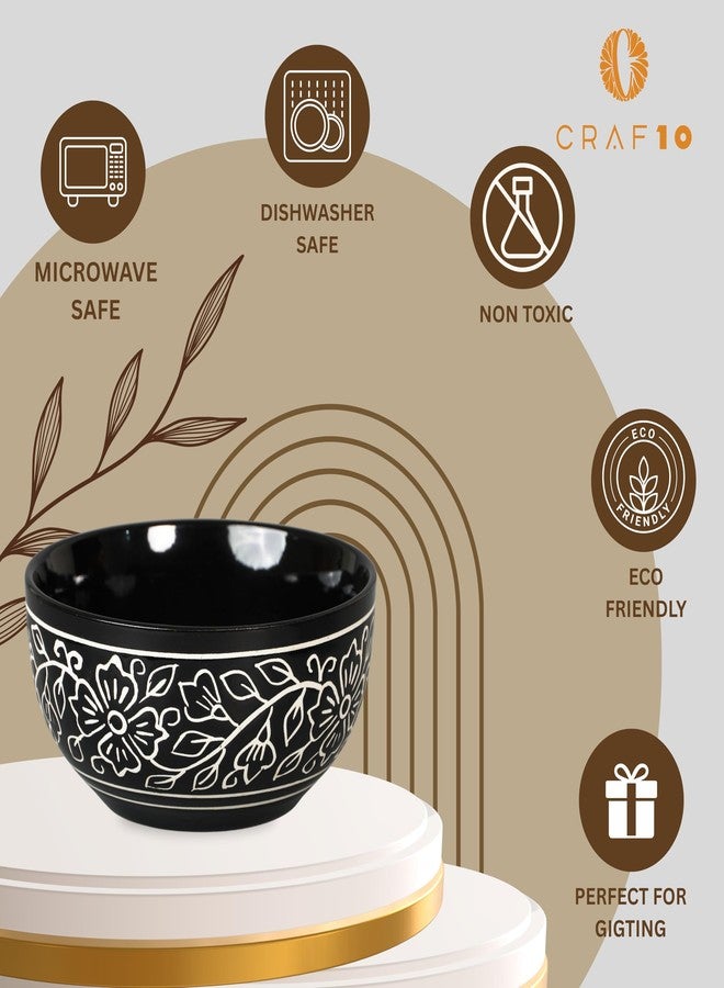 CRAF10 Black Desire Hand Painted Designer Bowl Set of 2, 400 ML, Multipurpose Ceramic Bowl, Microwave Safe - Image 5