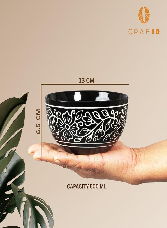 CRAF10 Black Desire Hand Painted Designer Bowl Set of 2, 400 ML, Multipurpose Ceramic Bowl, Microwave Safe - Image 2