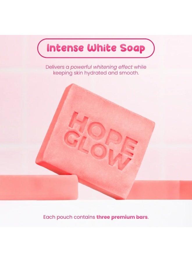 Hope Glow Intense White Soap – Skin Brightening and Moisturizing Solution for Everyday Beauty Care Designed for both face and body, this gentle cleansing bar helps improve skin clarity and softness. Its advanced blend of Kojic Acid and Alpha Arbutin works to promote a brighter appearance while keeping skin moisturized and refreshed. - Image 5