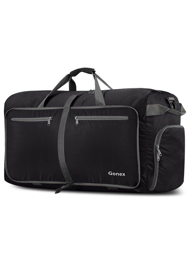 Gonex 80L Packable Travel Duffle Bag Foldable Duffel Bags for Luggage Gym Sports Camping Travelling Cycling Storage Shopping Water & Tear Resistant Black - Image 1