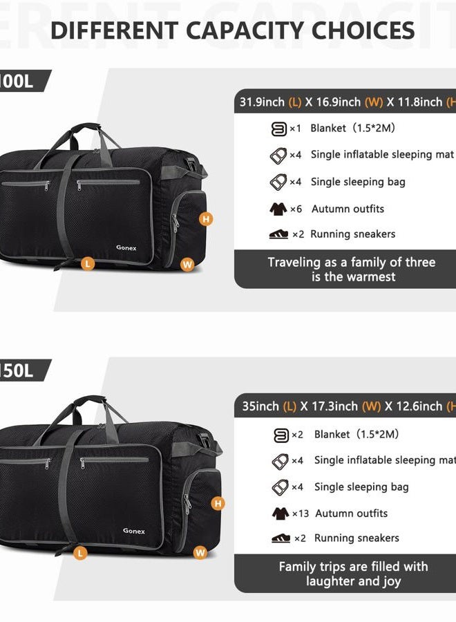 Gonex 80L Packable Travel Duffle Bag Foldable Duffel Bags for Luggage Gym Sports Camping Travelling Cycling Storage Shopping Water & Tear Resistant Black - Image 4