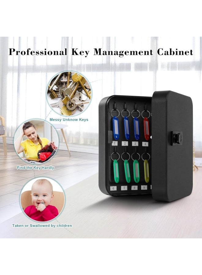 YelaJoy 28 Key Storage Lock Box with Code, Key Cabinet Organizer Wall Mount with Combination Lock  for Homes Property Hotels Business, Key Organizer with Key Hooks and Labels, (11 x 9.8 x 3 in, Black) - Image 3